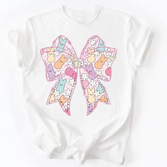 Tops - Easter Graphic Bow Shirt, Pink Easter Bow Tee, Funny Easter Shirt Gift